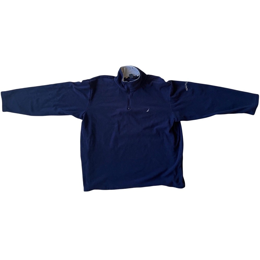 Nautica Mens XL Navy Blue Quarter Zip Fleece Pullover Mock Neck‎ J-Class Logo